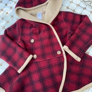 Plaid Red Pea Coat for Kids
